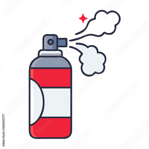 Air freshener spray can with fumes and colorful design  