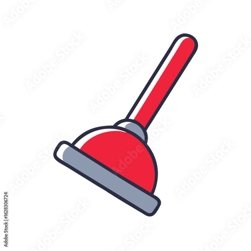 Cartoon plunger with red cup and white handle for plumbing tasks  