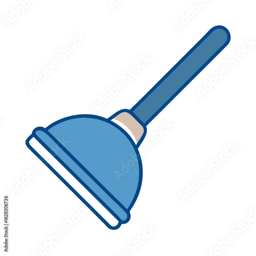 Plunger icon in flat design with blue handle and rubber cup  