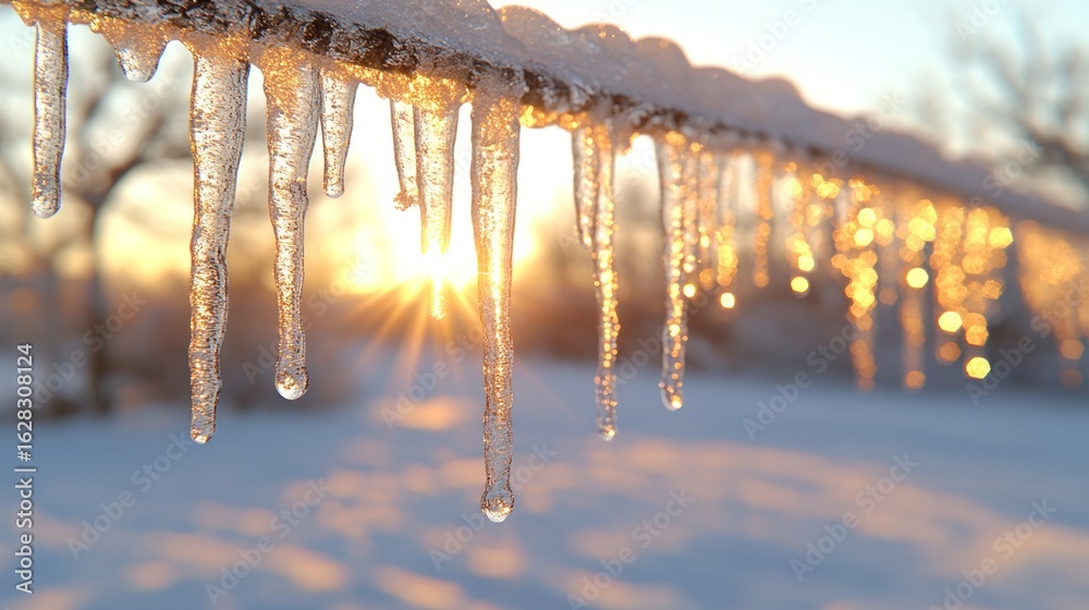 custom made wallpaper toronto digitalIcicles hanging from a branch at sunset, sunbeams through ice