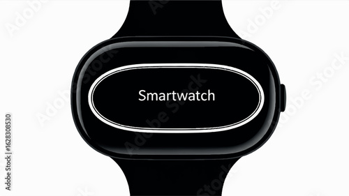 Minimalist black and white illustration of a modern smartwatch with a rounded rectangular face