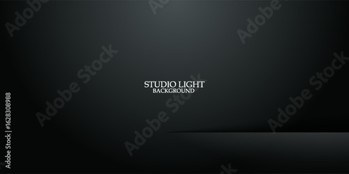 Abtract studio light background. Black empty room with one spotlight. Dark studio can used for background and display brand or product. Black edition. Vector 3d illustration