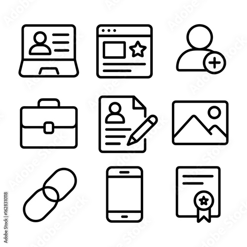 Professional profile vector icons. Outline symbols. Line design