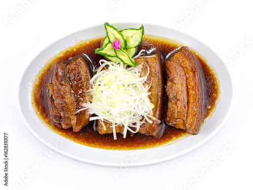 Braised Pork belly on top with Spring onion