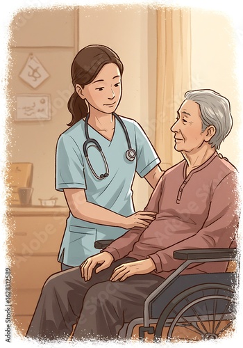 Caregiver and Elderly Man in a Wheelchair