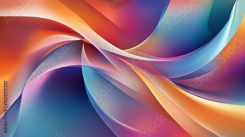 Colorful, abstract painting with a blue and orange swirl