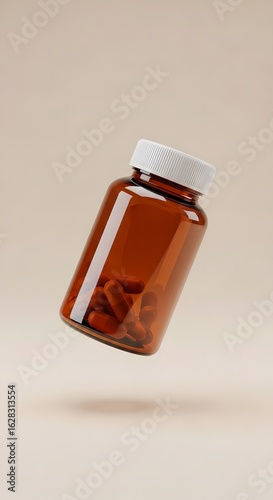 Amber Pill Bottle with Capsules A 3D Render of Medication Packaging
