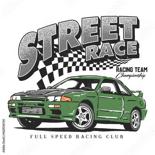 Street race artwork. Street Racing club. Car print design for t shirt print, poster, sticker, background and other uses. Racing club vector t-shirt print design.