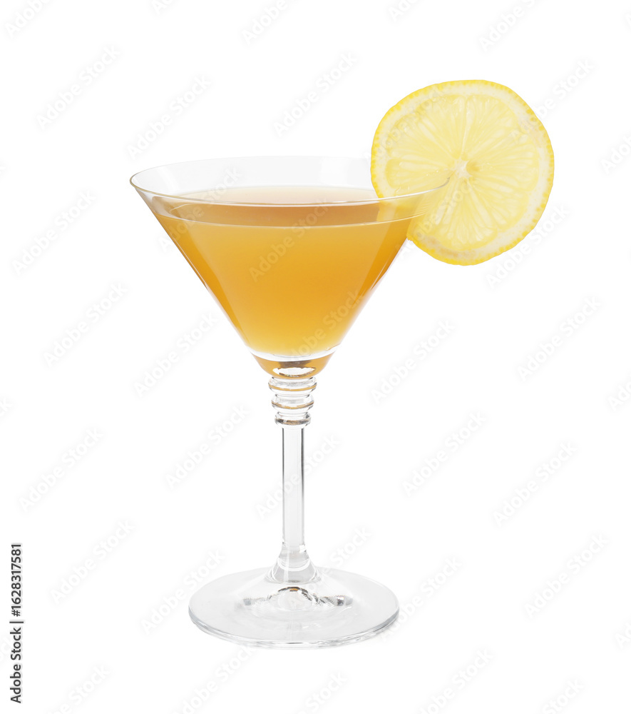 Tasty lemon cocktail in glass isolated on white Tasty lemon cocktail in glass isolated on white