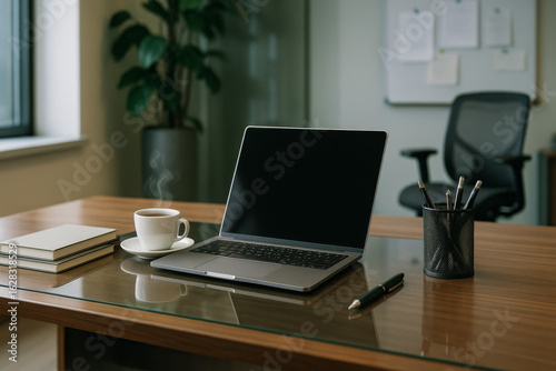 office desk with laptop