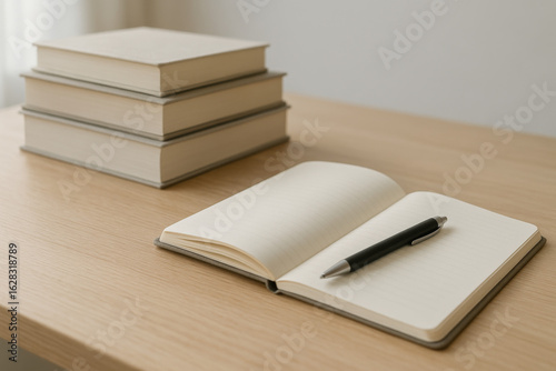 stack of books and pen