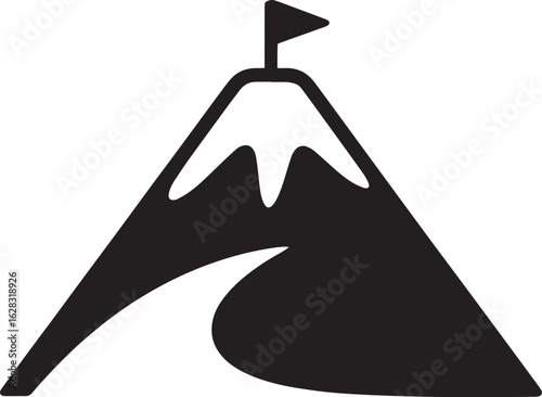 Mountain Peak Vector Illustration with Flag and Winding Path on a Transparent Background