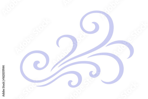 Elegant light purple swirling and waving lines creating a decorative vintage design element on a transparent background