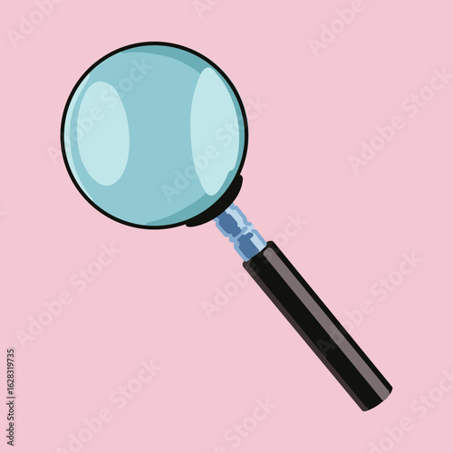 Zoom and Search Minimalist Magnifying Glass Vector Illustration on Pink Background