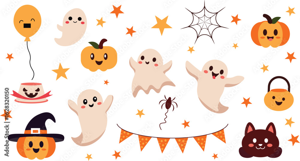 Fototapeta premium Trick or Treat Halloween set vector shape.