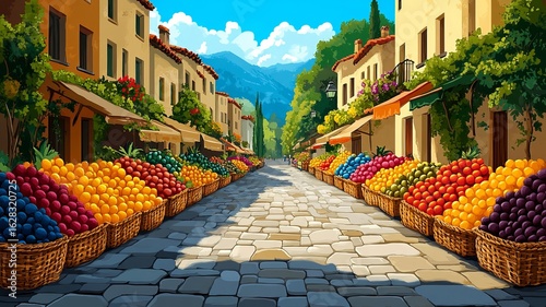 Village Street Illustration Watercolour Drawing