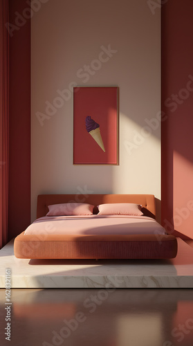 Studio-Style Minimalist Luxury Bedroom in Bold Frontal Light