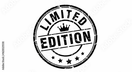 Black grunge 'Limited Edition' rubber stamp seal with a crown and five stars.