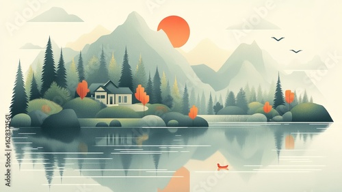 Mountains Nature Graphic Illustration Drawing
