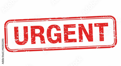 Distressed red rubber stamp impression with the word URGENT in bold capital letters, featuring a grunge, weathered texture and a rectangular border.