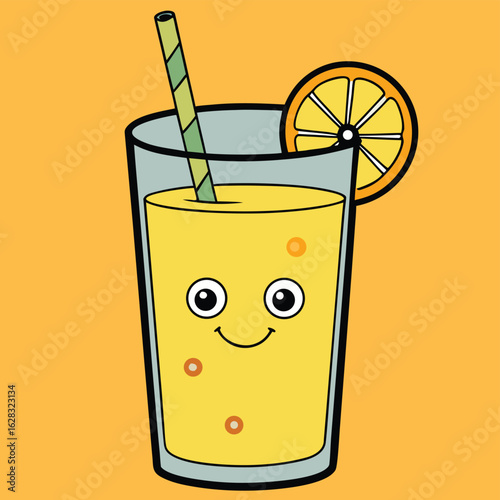 A cheerful drink cup with a straw, displaying a colorful beverage, inviting for a refreshing sip