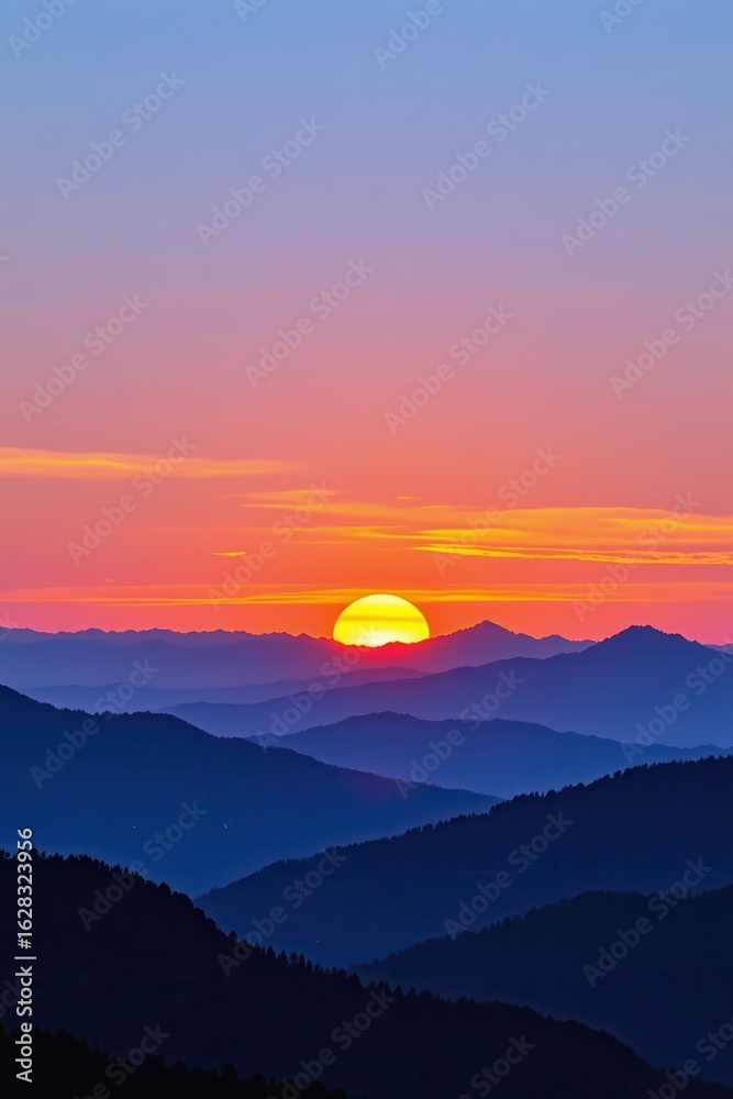 Obraz premium Stunning Ridge Silhouette at Sunset Over Majestic Mountain Landscape