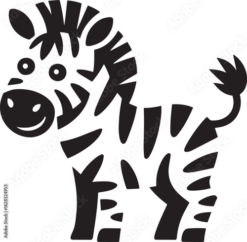 Stylized Zebra Illustration with Playful Stripes and Cartoonish Features on Transparent Backdrop Design