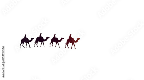 Silhouette of Camels Walking Across Sand Dunes at Sunset with a Golden Sky A