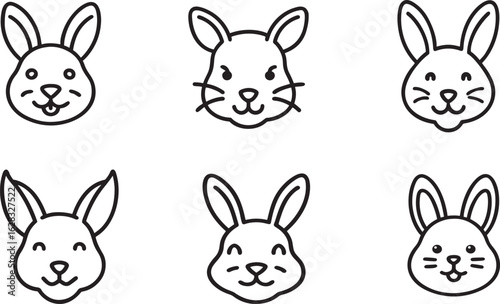  Cute Rabbit and Bunny Face Icons with Various Expressions