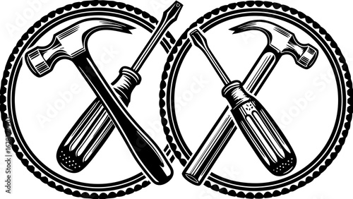 Tool icon set.Hammer turnscrew tools icon.Instrument collection. Vector illustration