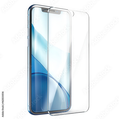 Modern smartphone with protective screen protector isolated on transparent background