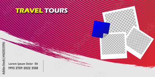 Travel tours banner template, horizontal advertising business banner layout template flat design set , clean abstract cover header background for website design