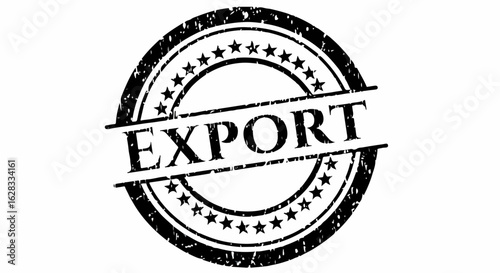 Black grunge rubber stamp seal with the word EXPORT, featuring a circular design with stars and a distressed ink texture.
