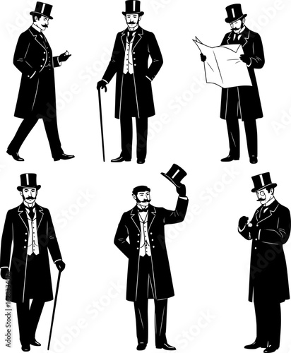 Silhouette gentlemen victorian style set collection 