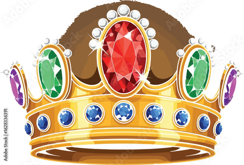 Illustration of a golden crown adorned with colorful precious jewels