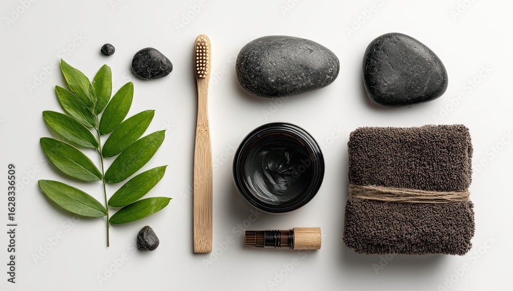Fototapeta premium Flat lay of natural oral care items