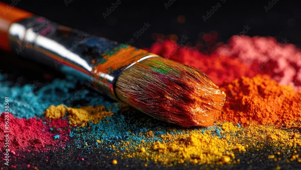 Fototapeta premium Paintbrush dipped in vibrant pigments