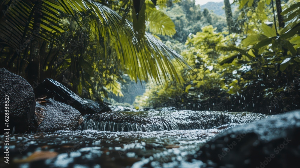 Fototapeta premium Stream of water flows through a lush jungle
