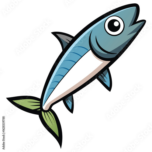 A whimsical cartoon fish with a big mouth, displaying a friendly smile and vivid colors, swimming happily.