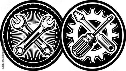 very beautiful Tools and Service icons set. Wrench, screwdriver and gear icon. Screwdriver and wrench glyph icon. Settings and repair, service sign - stock vector. Vector illustration