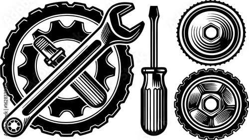 very beautiful Tools and Service icons set. Wrench, screwdriver and gear icon. Screwdriver and wrench glyph icon. Settings and repair, service sign - stock vector. Vector illustration