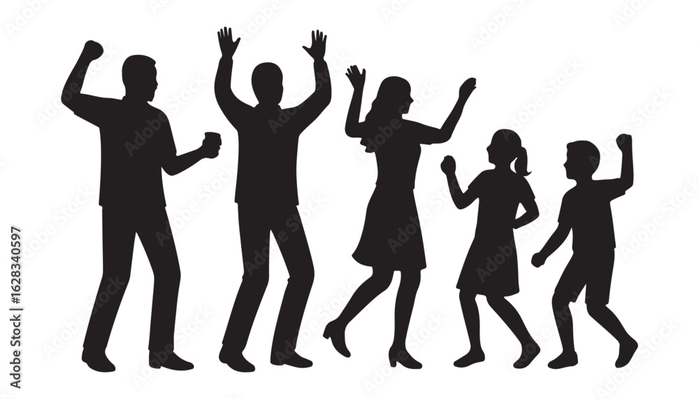 Fototapeta premium family and Group of People Dancing Silhouette – Party Celebration Vector Illustration