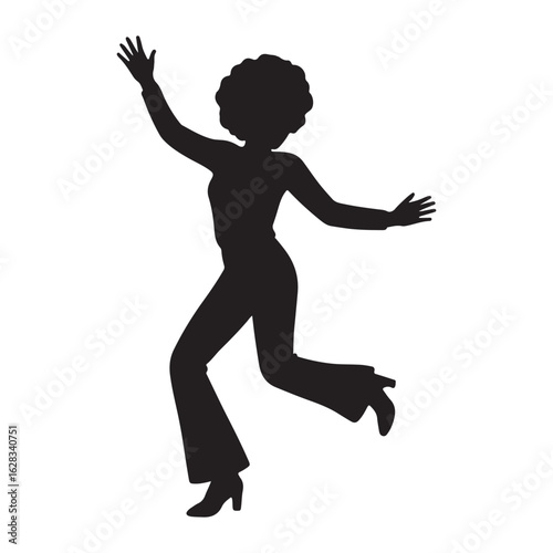 "Dancing Woman Silhouette – Retro Style Female Dance Vector Illustration"

