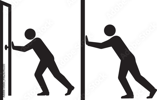 Man pushing a door open and closed silhouette