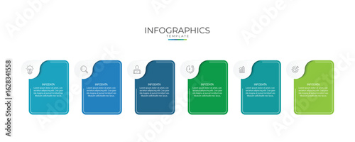 Vector Infographic label design template with icons and 6 options or steps. Can be used for process diagram, presentations, workflow layout, banner, flow chart, info graph.