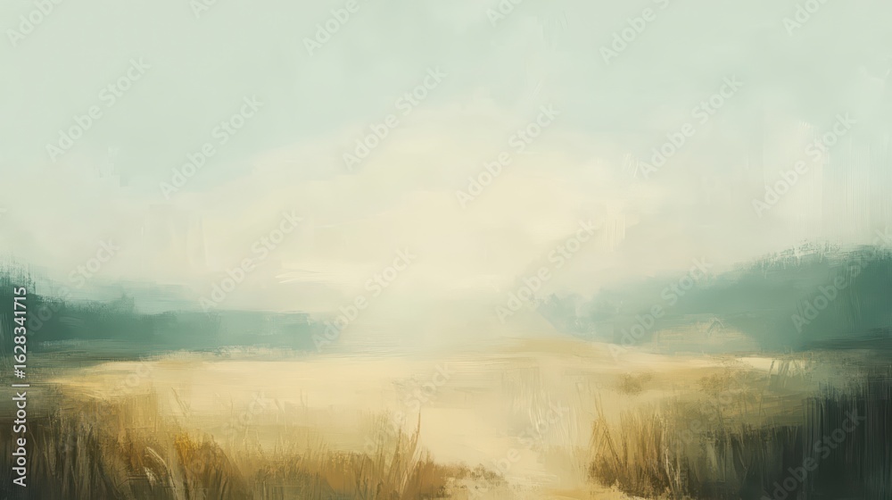Obraz premium Painting of a field with a cloudy sky