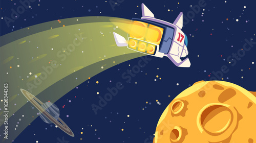 Vibrant Spaceship Journey Through Cosmic Wonders