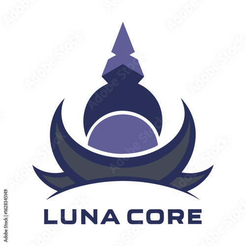 Vector art of luna core logo design with crescent moon shape isolated on white background