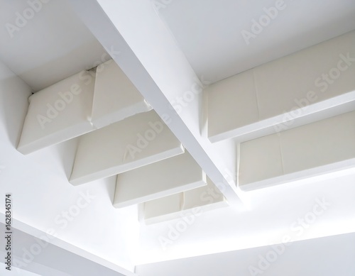 White ceiling beams with soundproofing