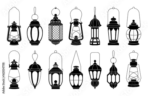 Black silhouette lanterns collection decorative lighting elements lamp vintage